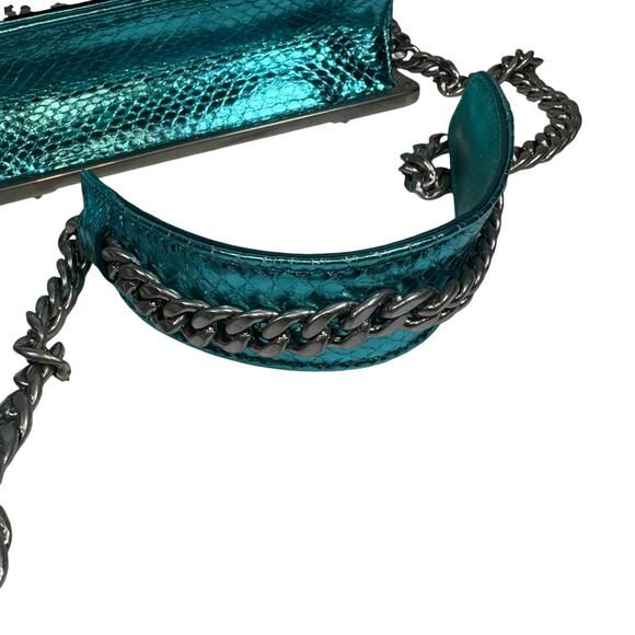 Prada Metallic Snakeskin Bag Cahier Shoulder/Crossbody Ayers Impunture Aqua SHW - Picture 11 of 16